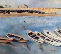 Israr Hussain, Ravi River 2, 32 x 33  Inch, Oil on Canvas, Seascape Painting, AC-ISHN-005